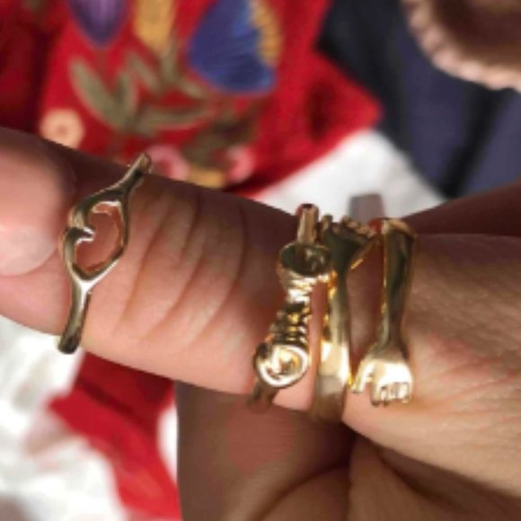 3pc Gold Couples Adjustable Promise Ring Set - Picture 4 of 6